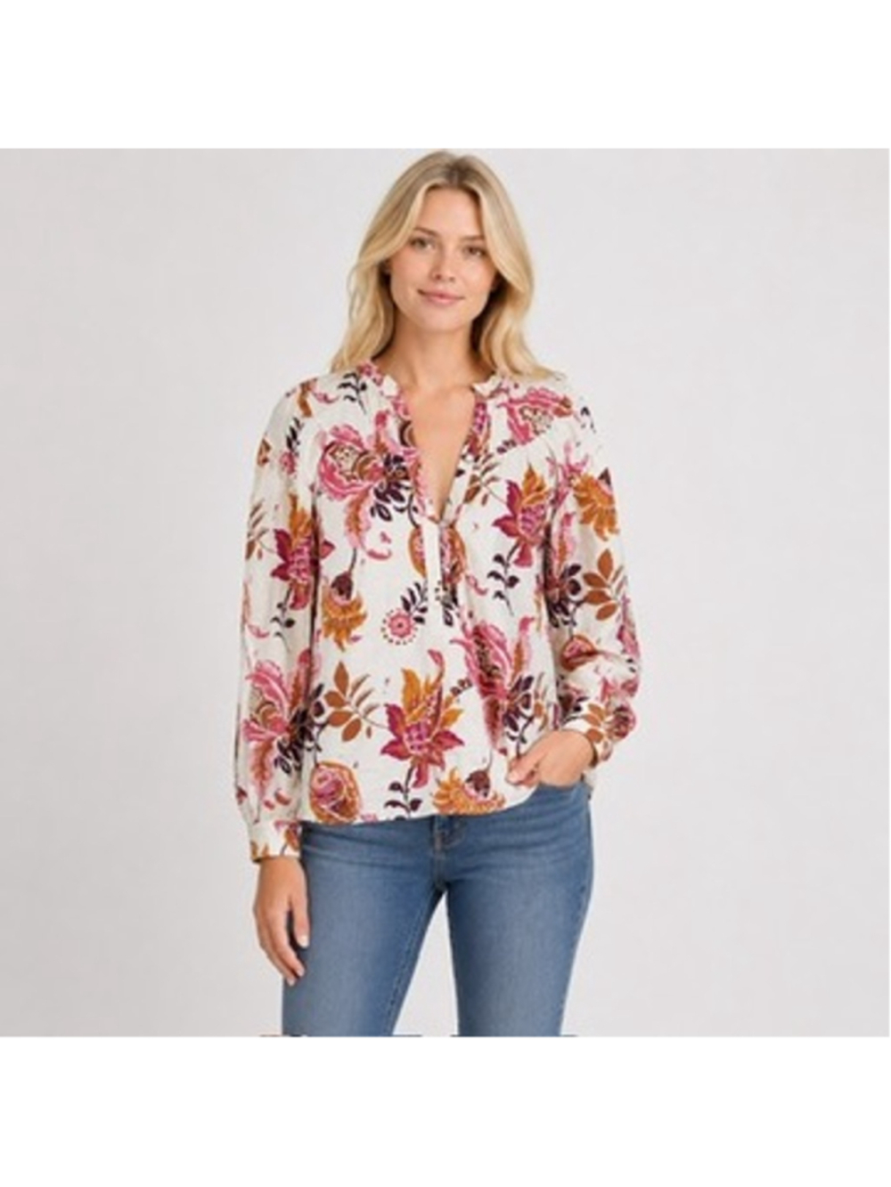 Spartina 449 Elsie Blouse Linden Thistle Floral Poplin Peasant Top Boho Size M